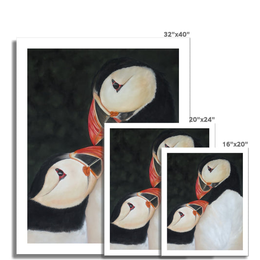 Mates for life: a rolled canvas print of puffin love