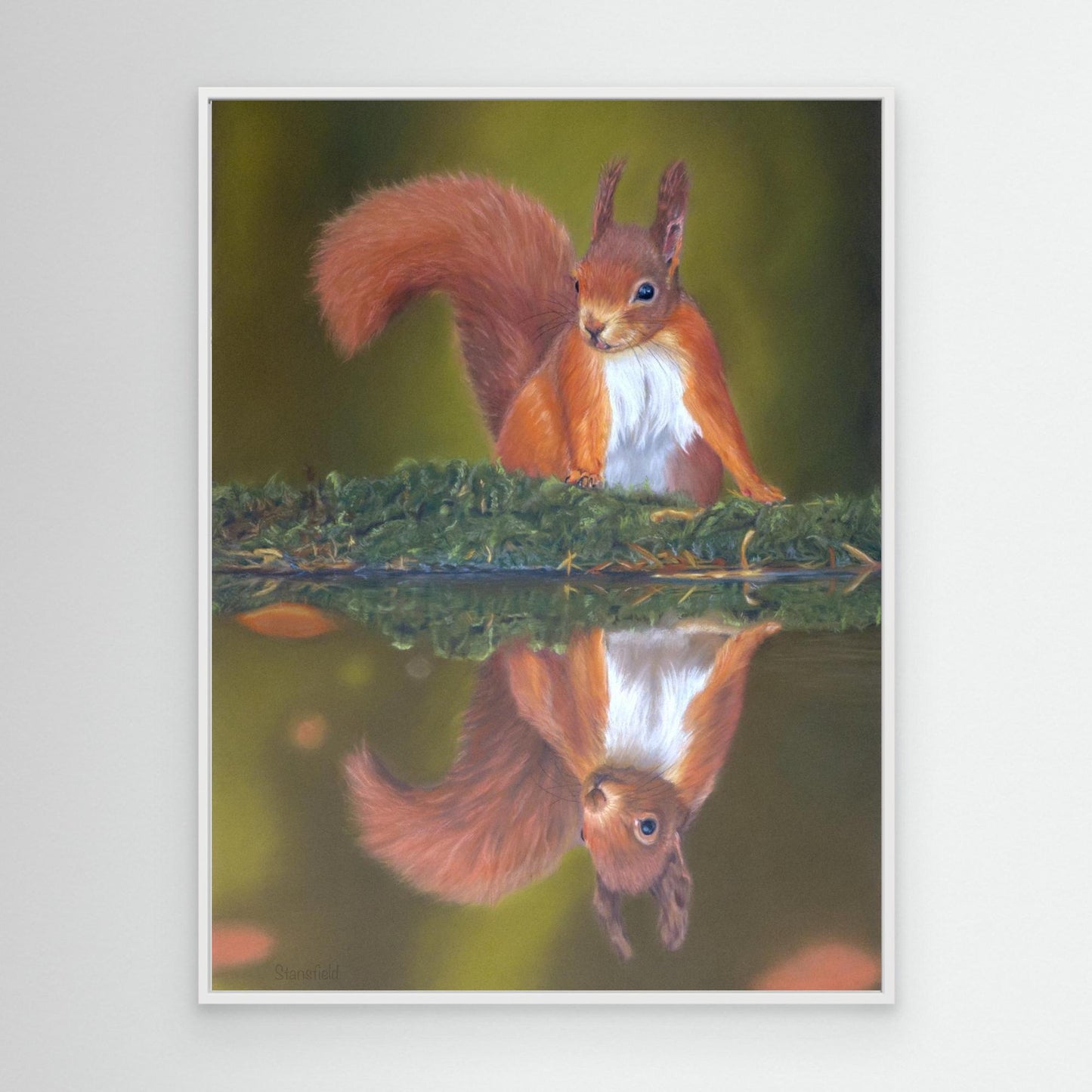 Red squirrel and reflection on a large canvas print