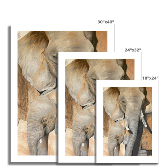 After a mud bath: a rolled canvas print of an elephant cow and calf