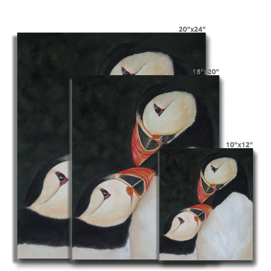Mates for life: a stretched canvas print of puffin love