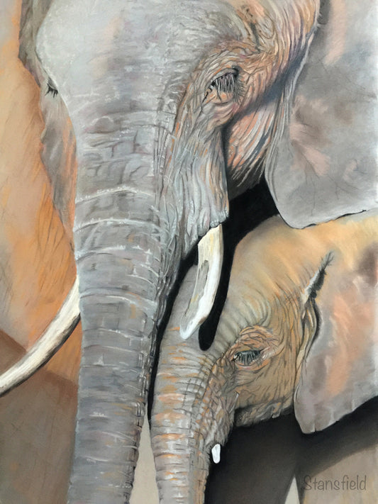 Close-up of two elephants with detailed textures.