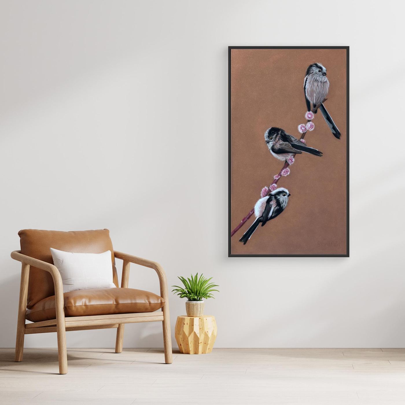 Long-tailed tit British bird stretched canvas wall art