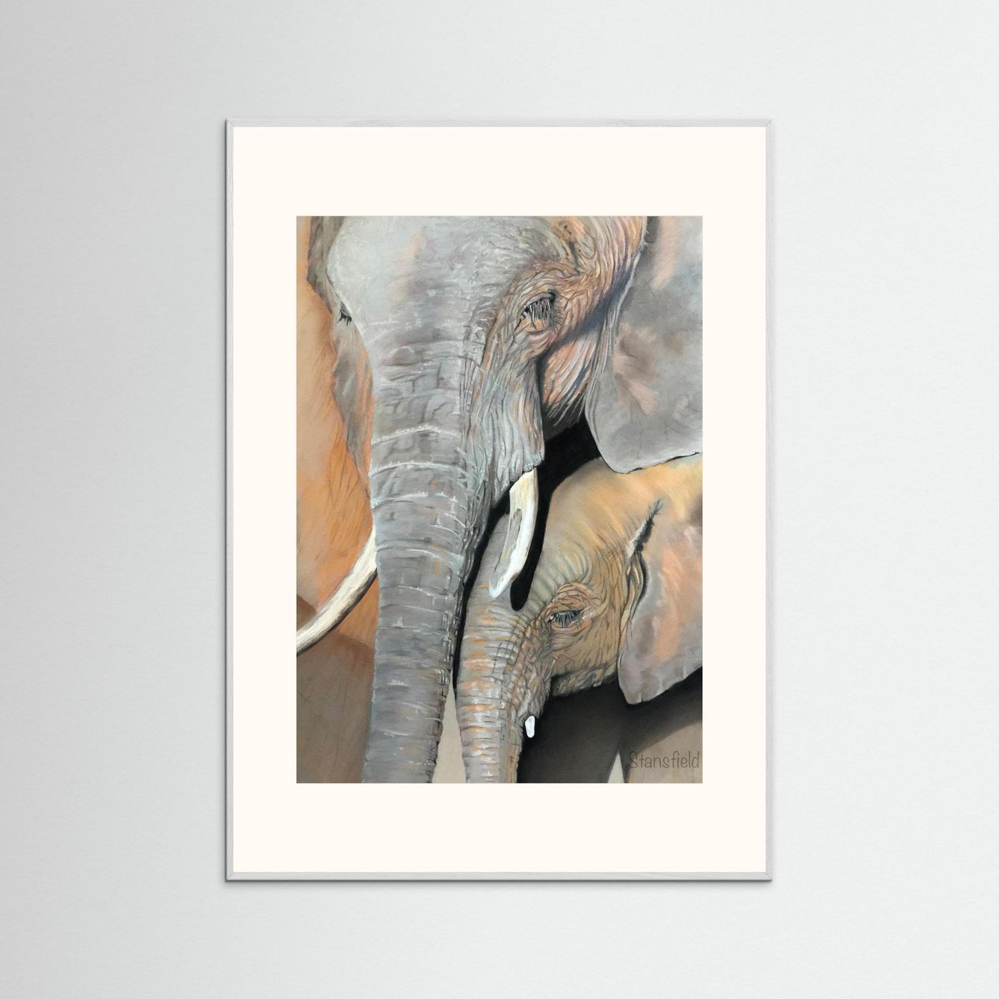 Elephant cow and calf: open edition print