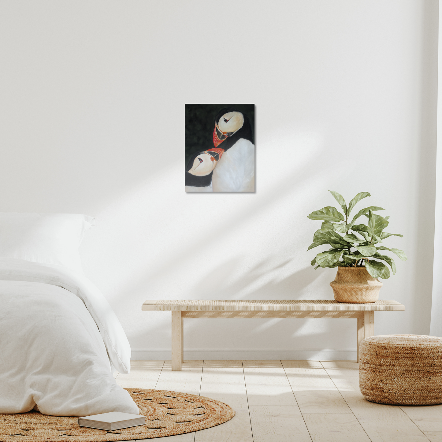 Mates for life: a stretched canvas print of puffin love