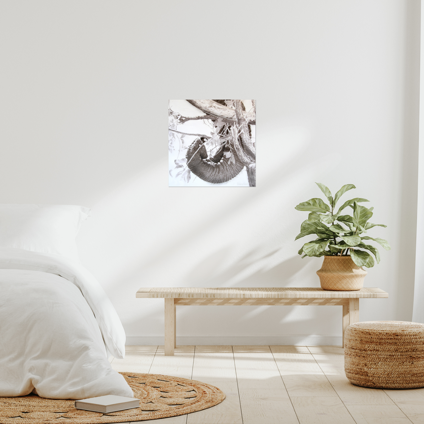 Elephant tusk, trunk, tree: an open edition print of elephant dexterity