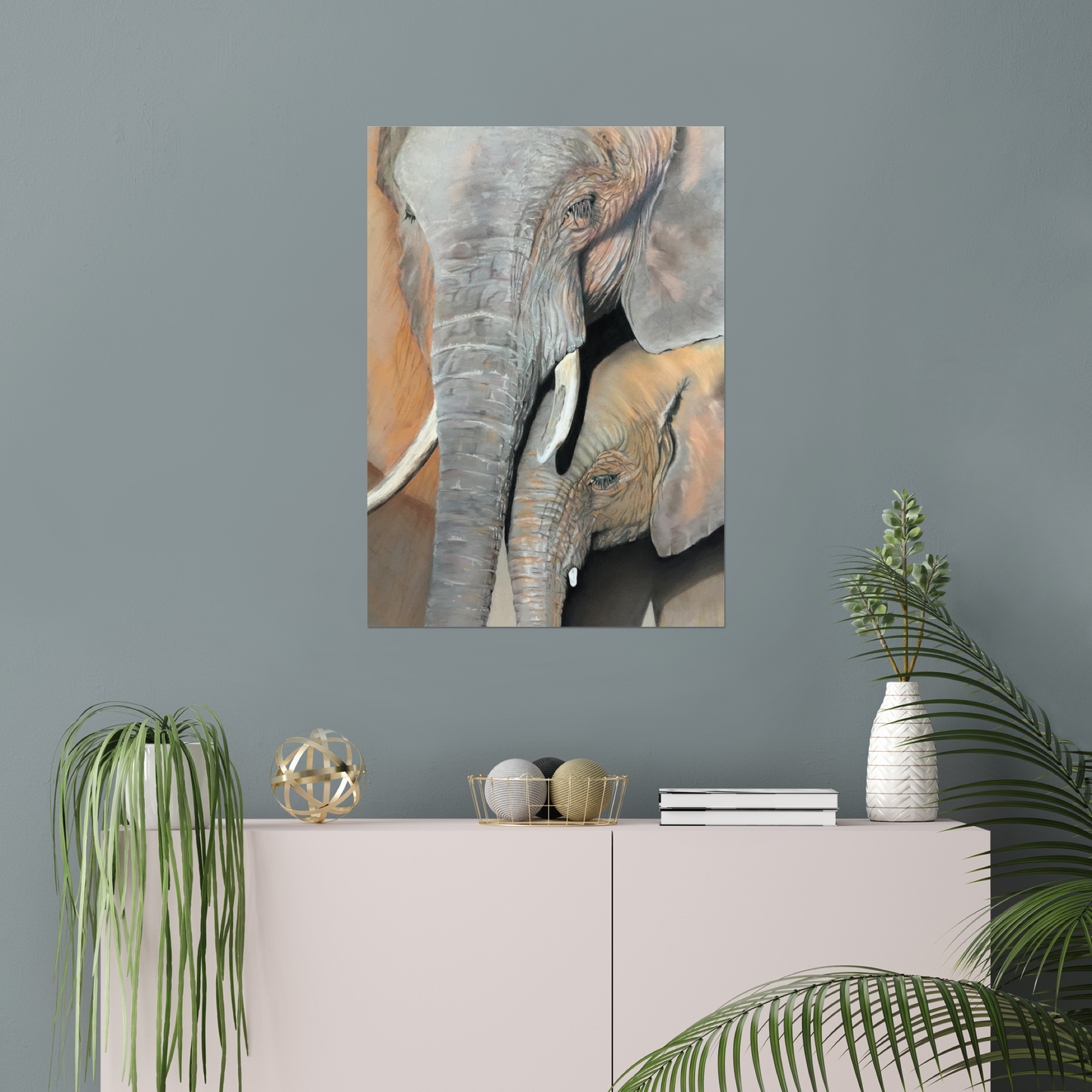 "Elephant cow and calf" : an open edition print