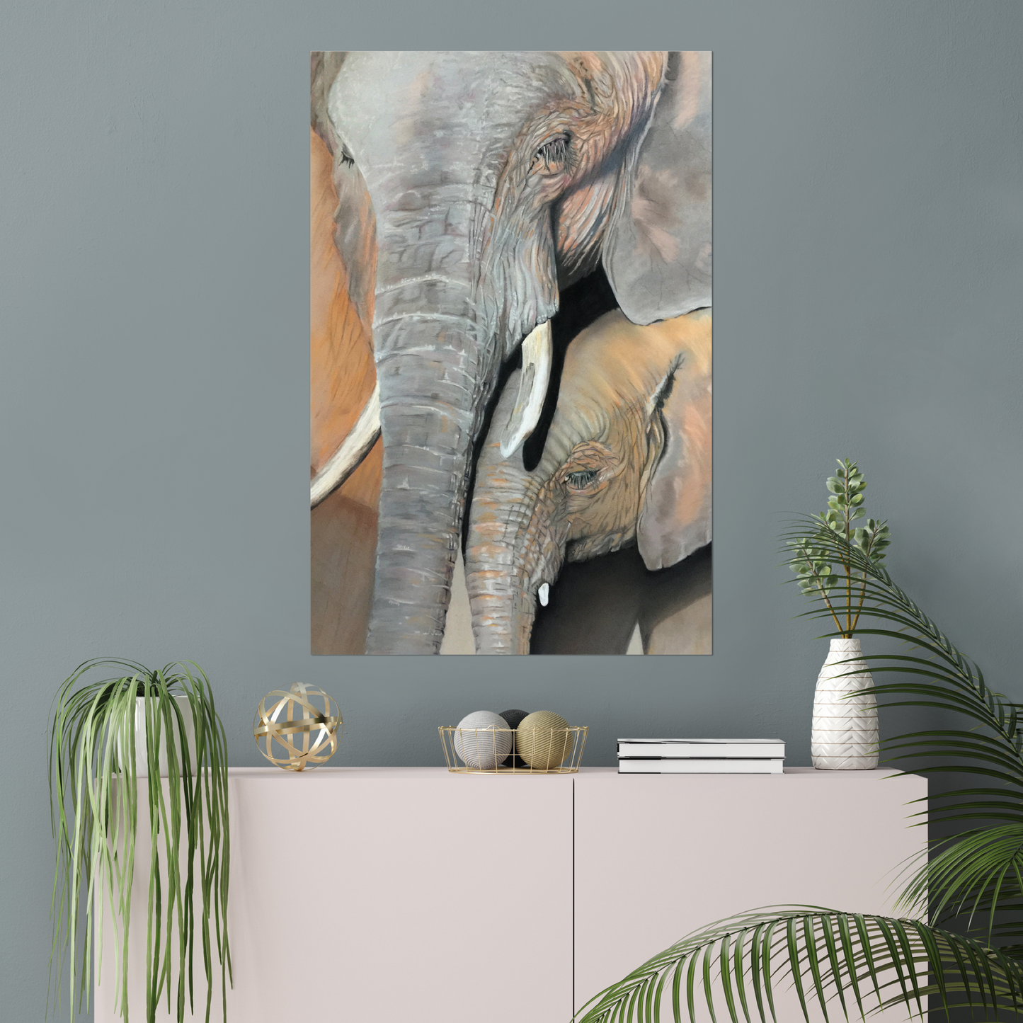 "Elephant cow and calf" : an open edition print