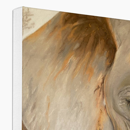 After a mud bath: a stretched canvas print of an elephant cow and calf