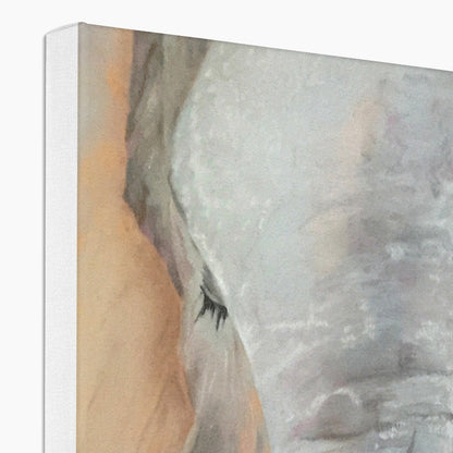 Elephant cow and calf: a stretched canvas print of an elephant cow and calf portrait