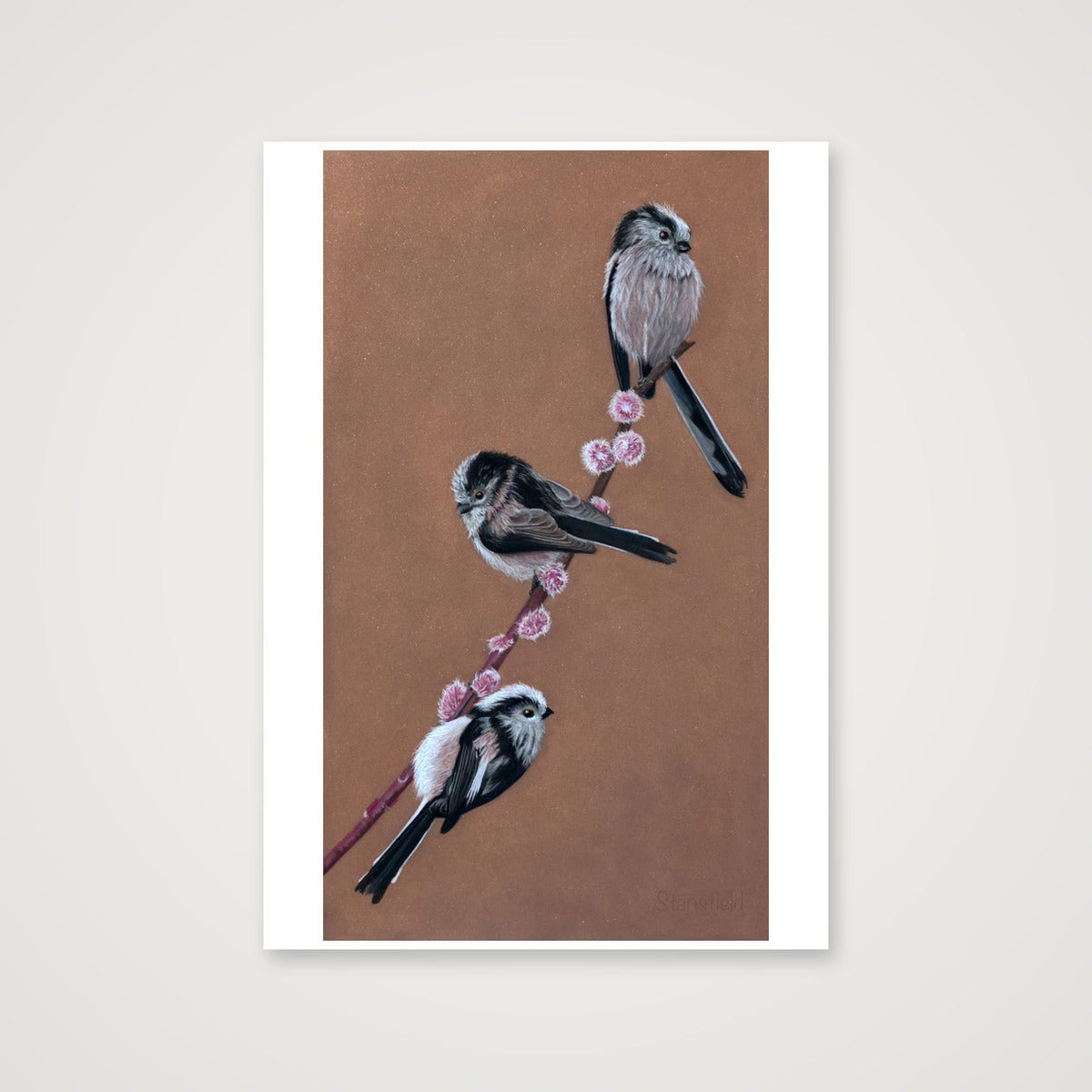 Long tailed tits on willow - an open edition print — 70×100cm, 28×39" Print only