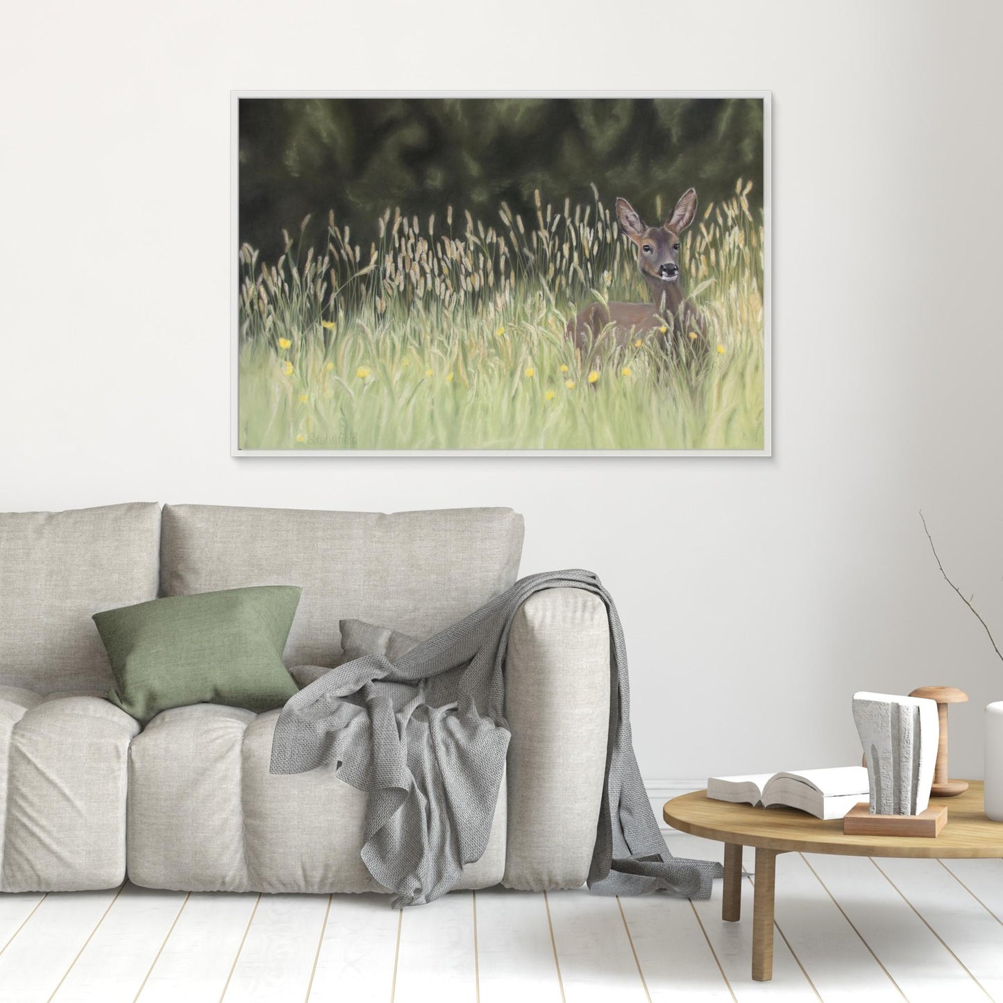 Wild deer in grassland on a canvas print