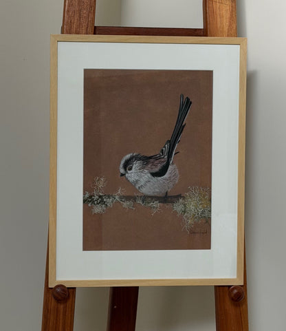 Long tailed tit - lichen: an original pastel painting