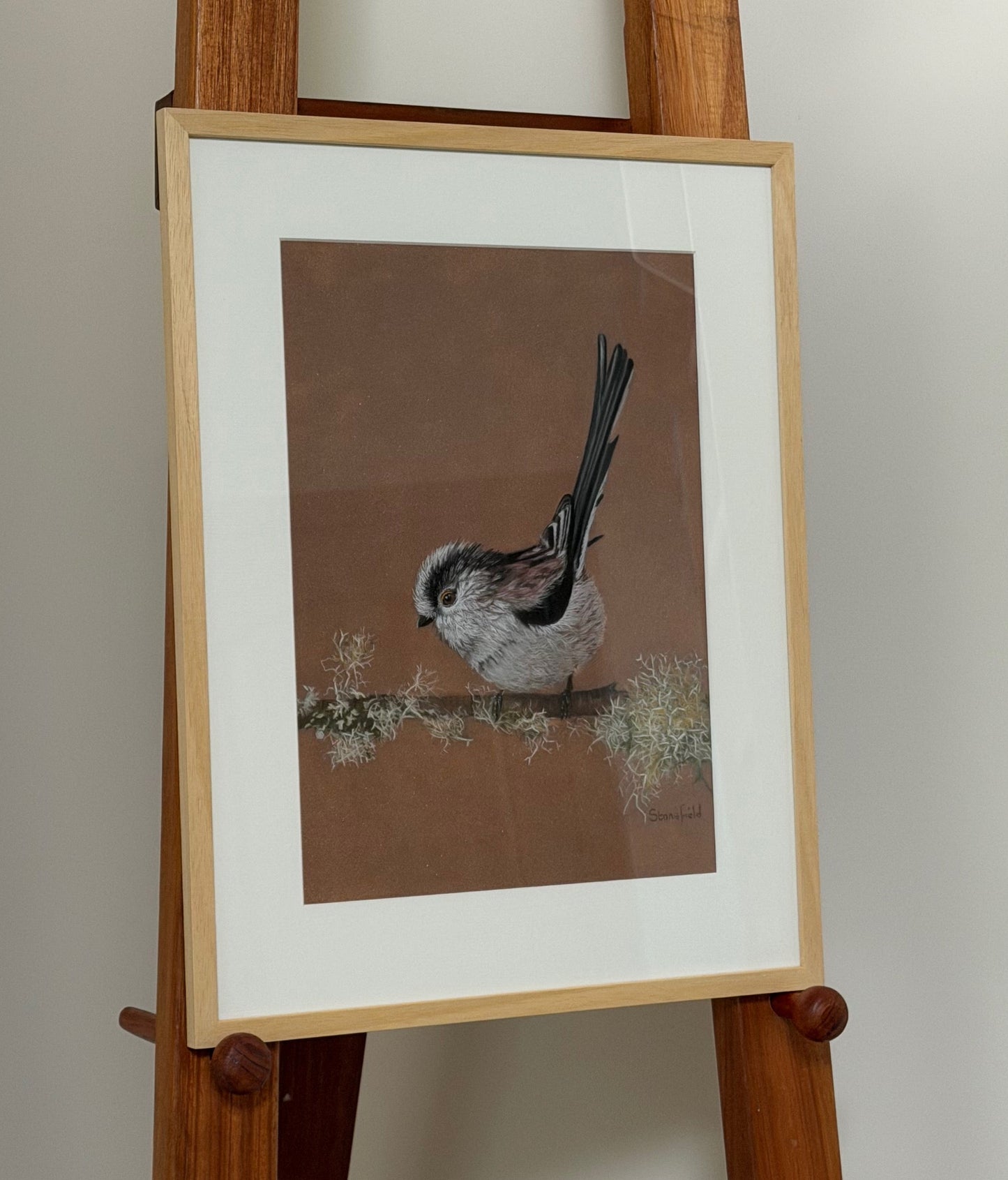 Long tailed tit - lichen: an original pastel painting