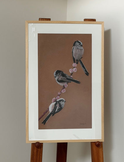 Long tailed tits - willow: an original pastel painting
