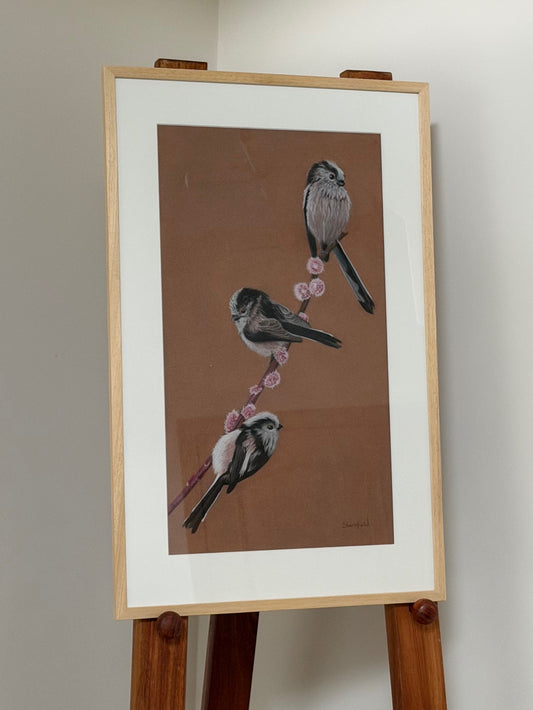 Long tailed tits - willow: an original pastel painting