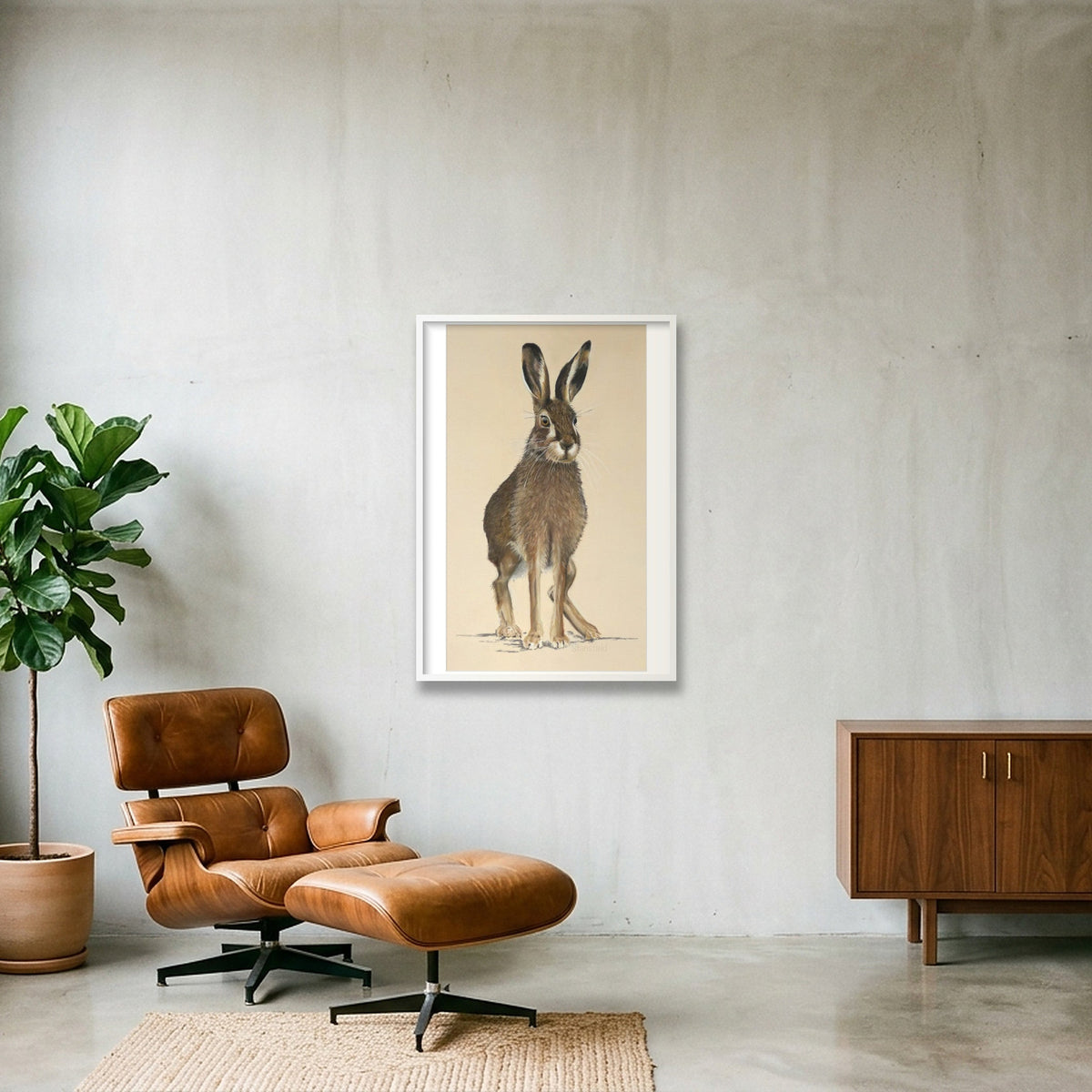 6  m hare increased background with tight dig sig — 70×100cm, 28×39" White Frame