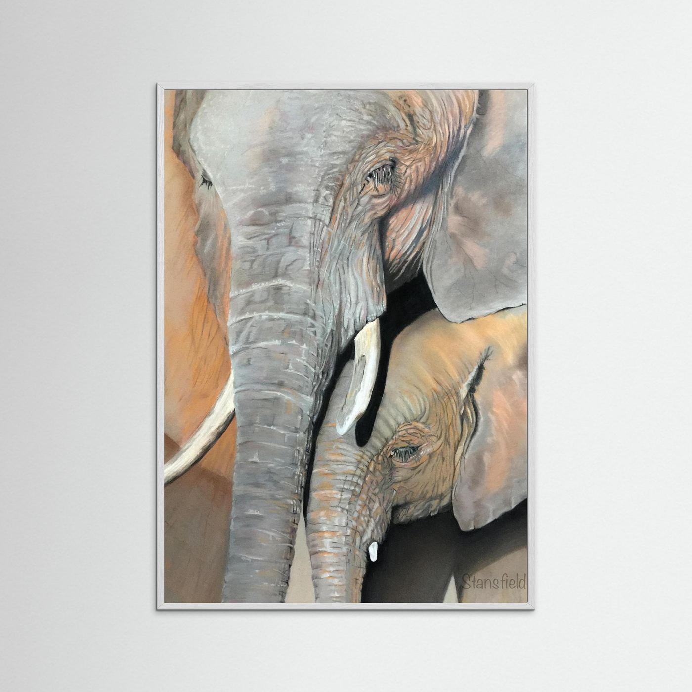 Elephant cow and calf: open edition print