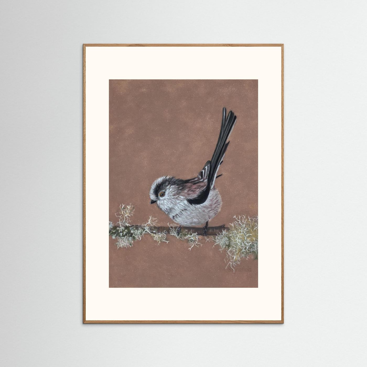 Long tailed tit - lichen: open edition print