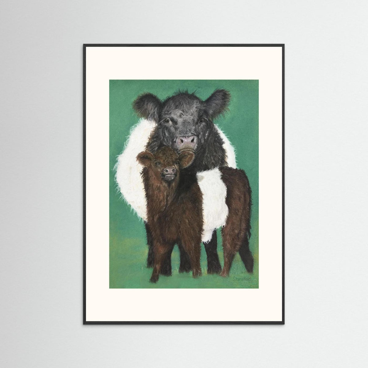 Belted Galloway cow and calf countryside artwork