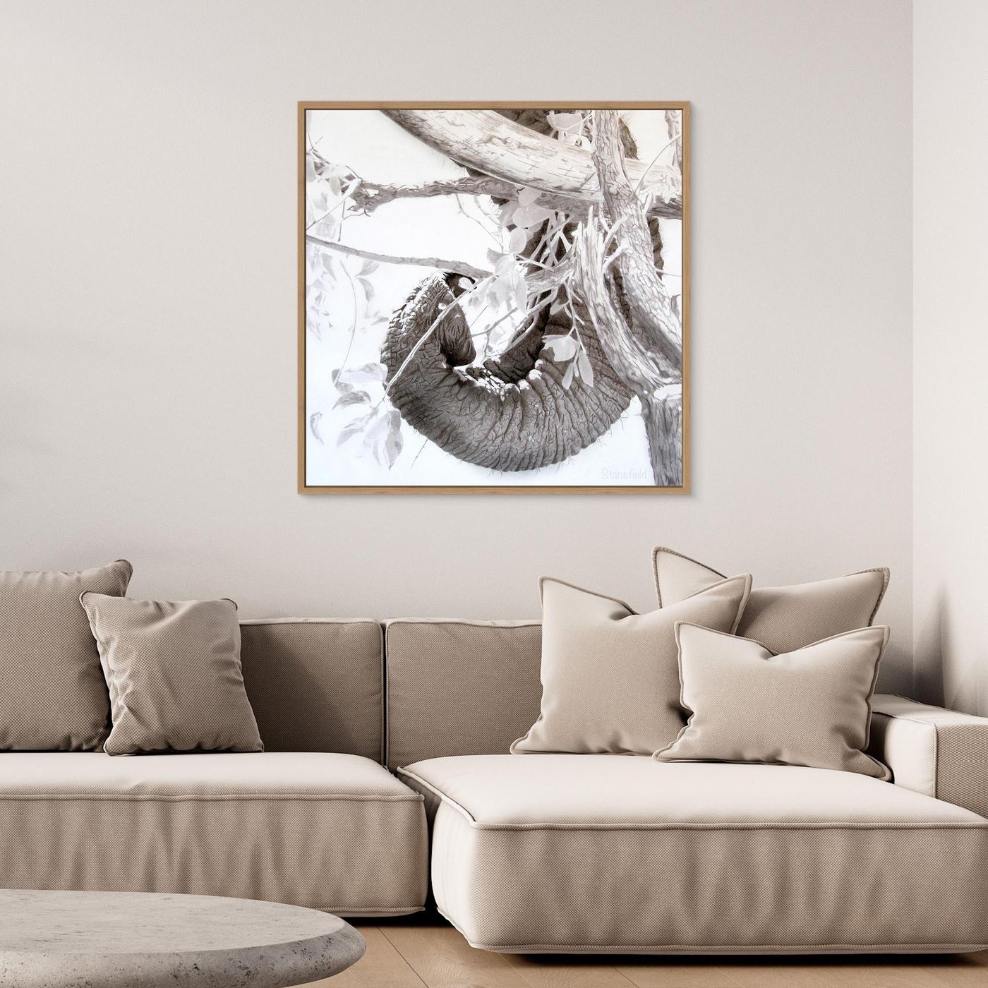 Elephant trunk, tusk, tree