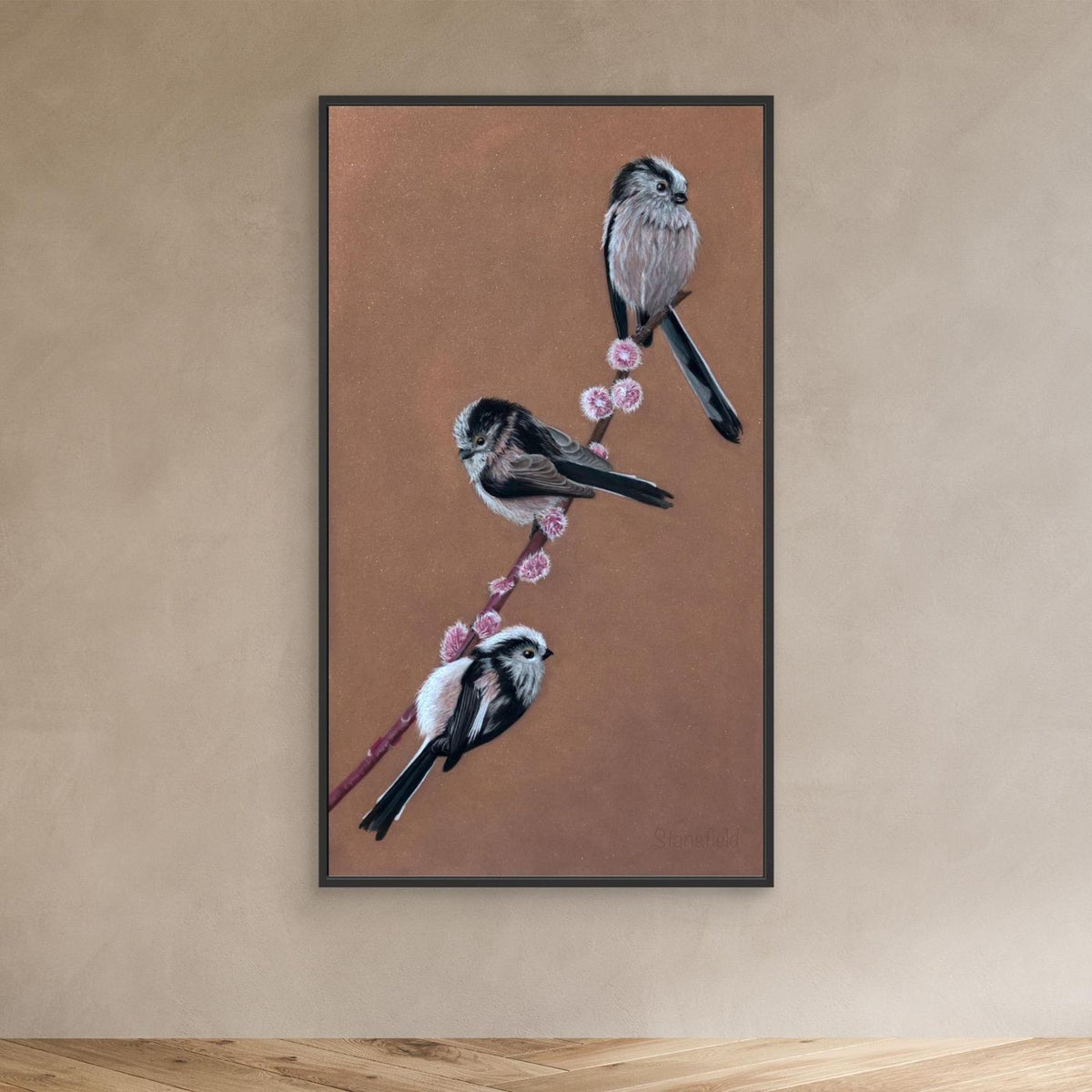 Long-tailed tit willow framed wildlife artwork