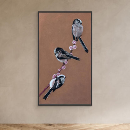 Long-tailed tit willow framed wildlife artwork