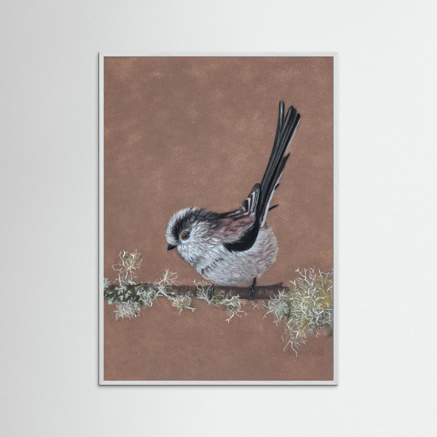 Long tailed tit - lichen: open edition print