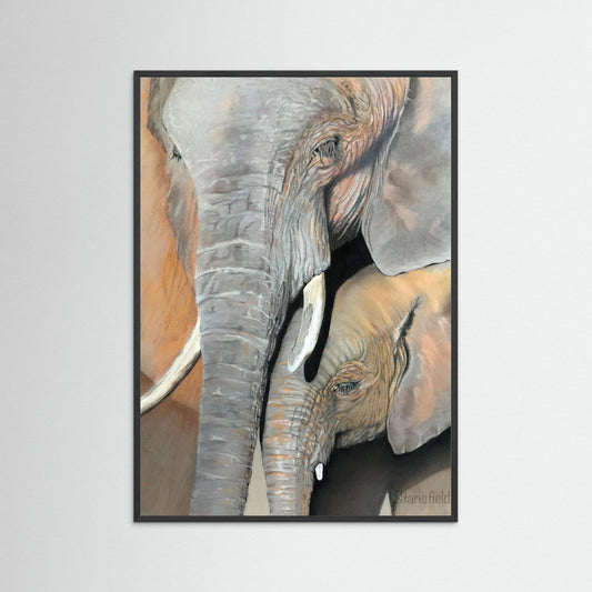 Elephant cow and calf: open edition print