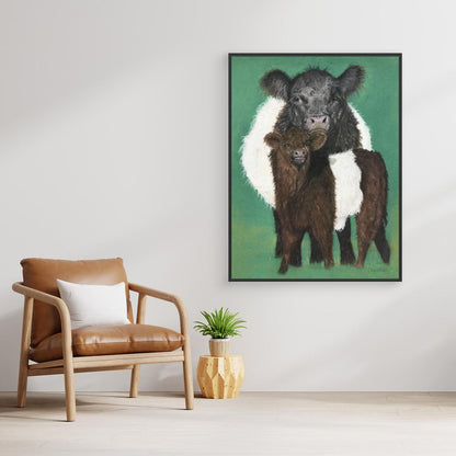Belted Galloway cow and calf