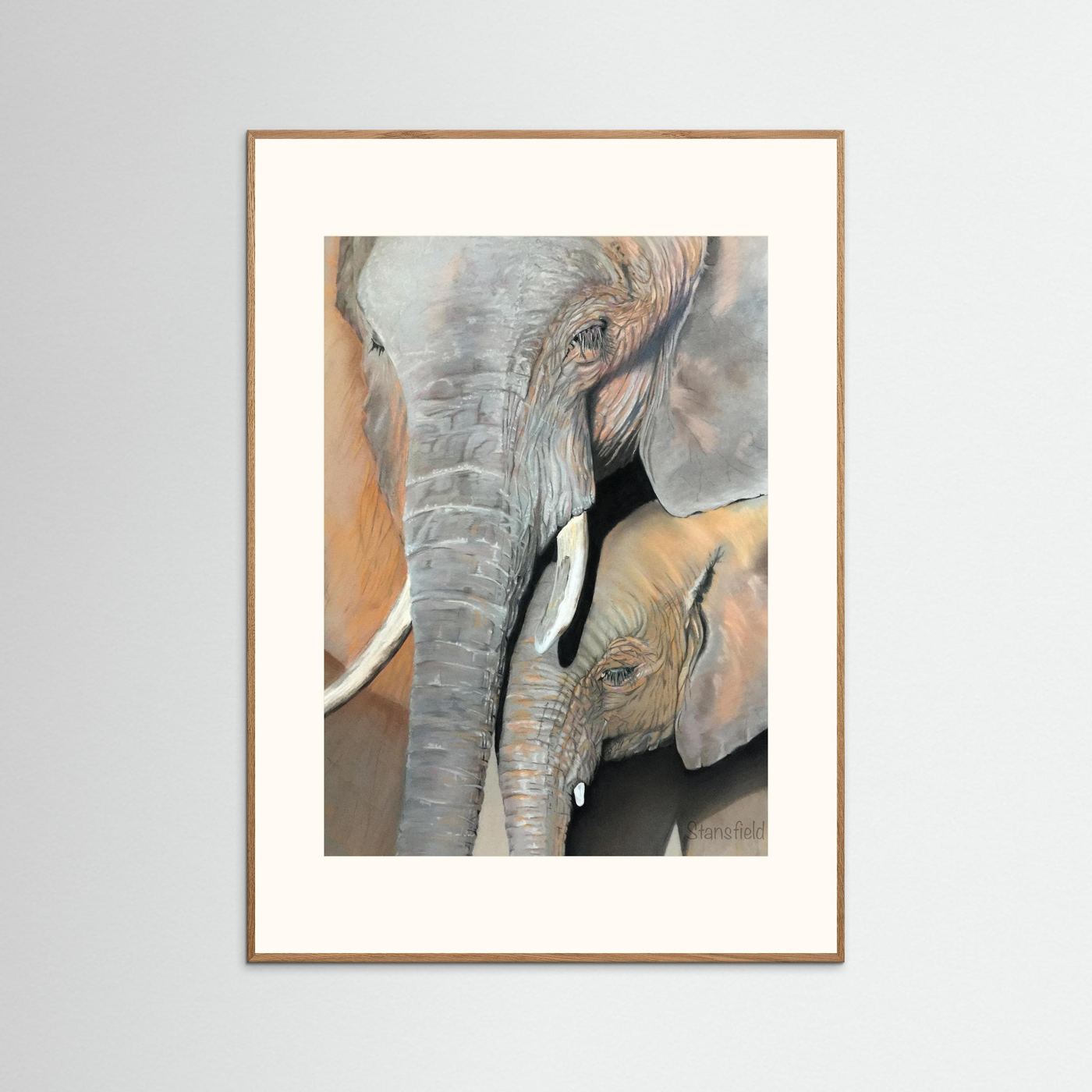 Elephant cow and calf: open edition print