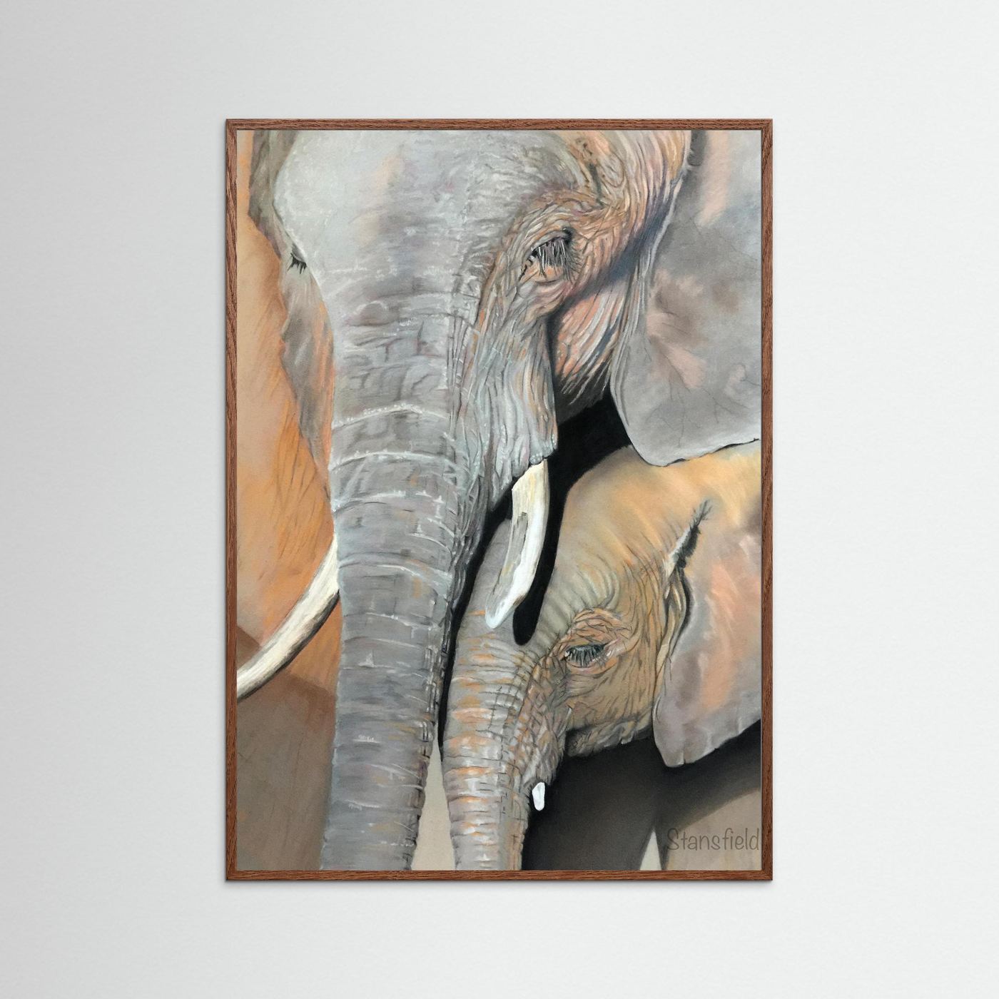 Elephant cow and calf: open edition print