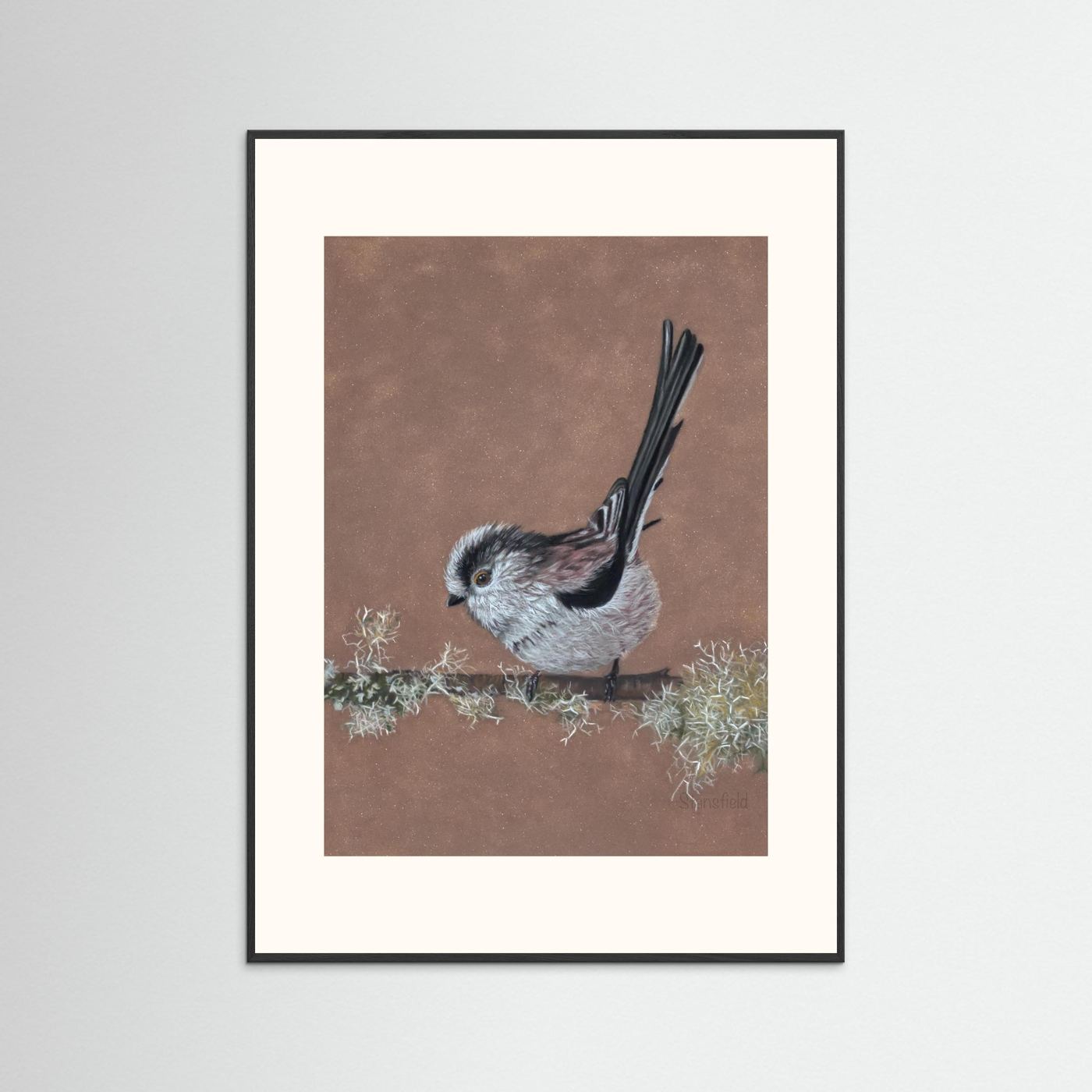 Long tailed tit - lichen: open edition print