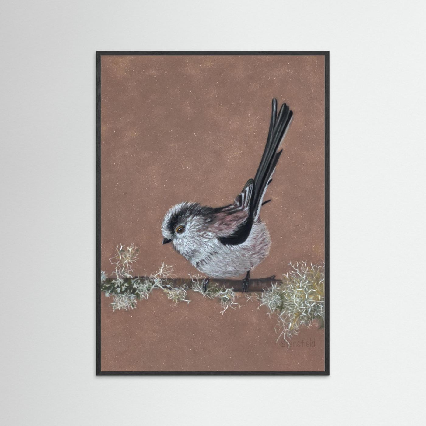 Long tailed tit - lichen: open edition print