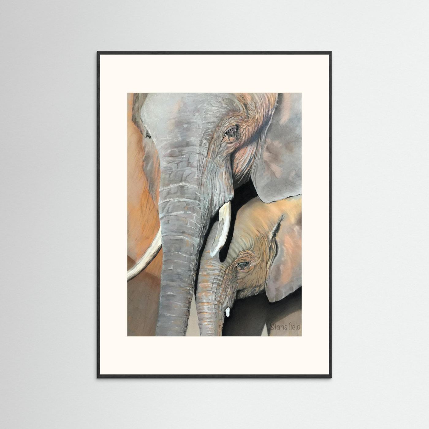 Elephant cow and calf: open edition print