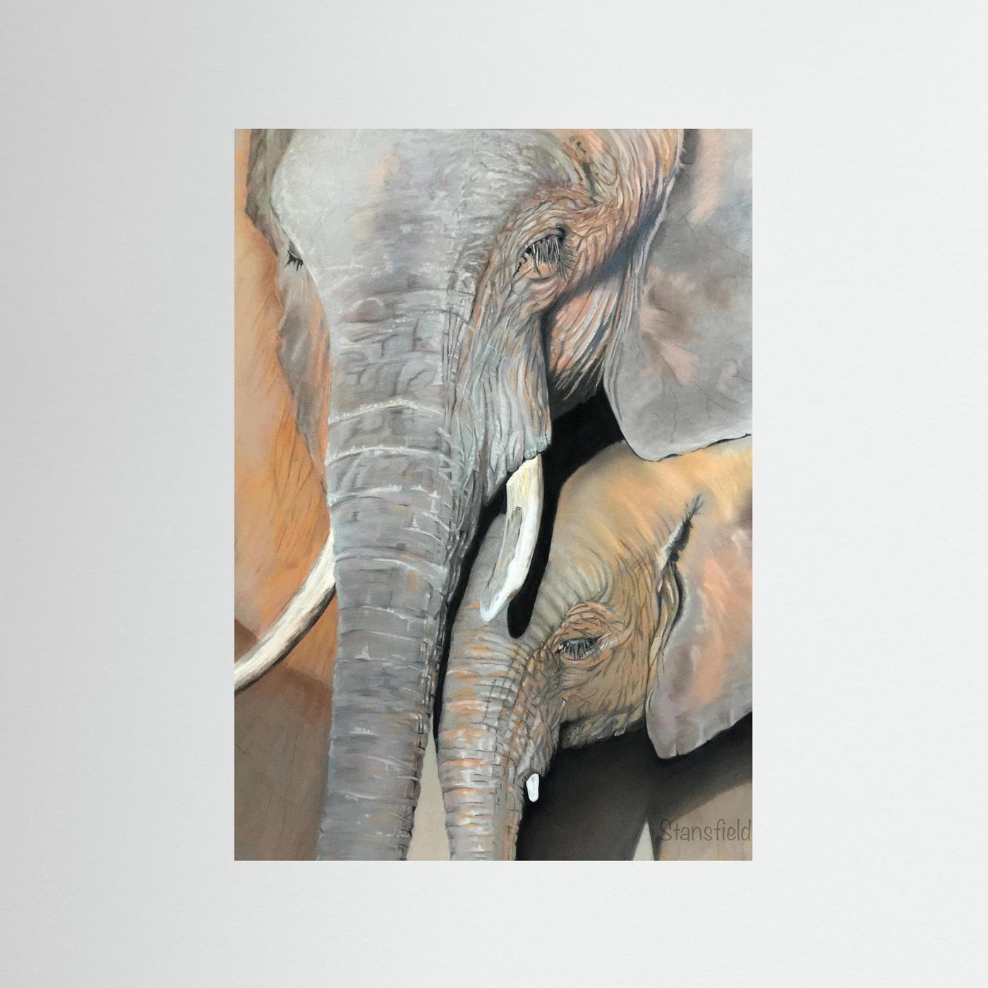Elephant cow and calf: open edition print