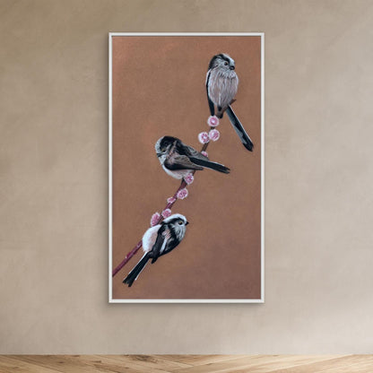 Long-tailed tit British bird stretched canvas wall art