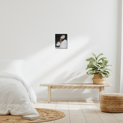 Mates for life: a stretched canvas print of puffin love