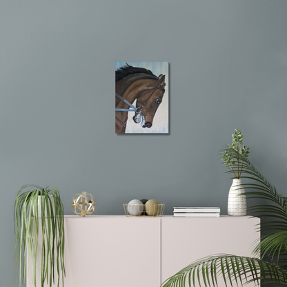 Morning gallop: Stretched canvas of a thoroughbred in training