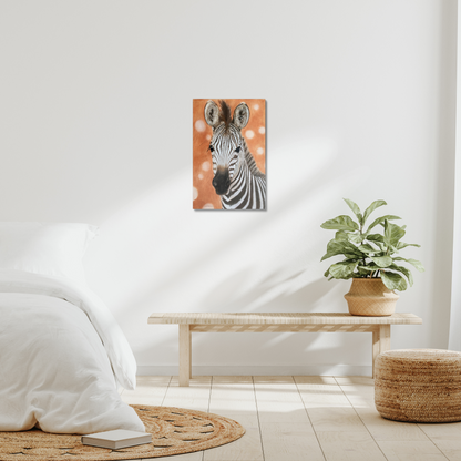 Zebra foal: a stretched canvas print of a curious equid