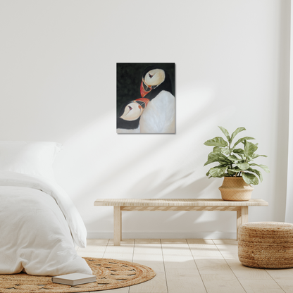 Mates for life: a stretched canvas print of puffin love