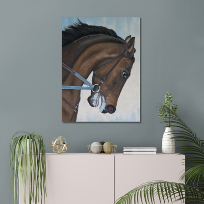 Morning gallop: Stretched canvas of a thoroughbred in training