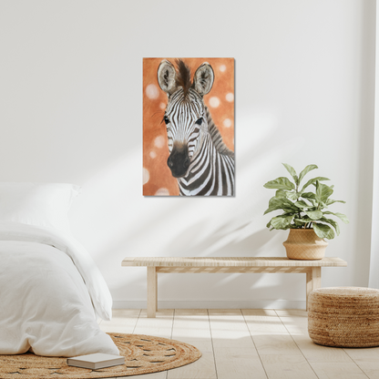 Zebra foal: a stretched canvas print of a curious equid