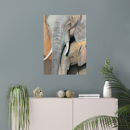 "Elephant cow and calf" : an open edition print